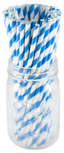 Load image into Gallery viewer, Jumbo Paper Straw Wrapped 7.75&quot; - 6mm Standard Size (5000 Count) - Blue Stripe