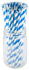 Jumbo Paper Straw Wrapped 10" - 6mm Standard Size (500 Count) - Blue Stripe